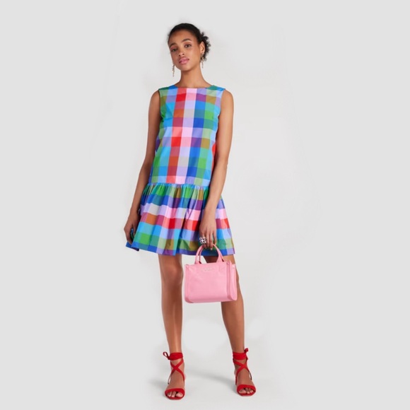 ♠️Kate Spade Madras Taffeta Shift Dress, Blue Multi-Color NWT - Picture 6 of 8
